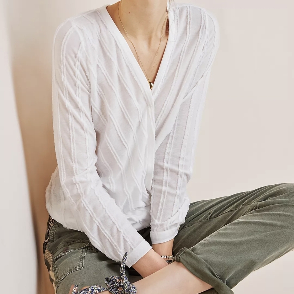 Anthropologie Maeve Audre Textured Top size XS White Superior Shirt Long Sleeve